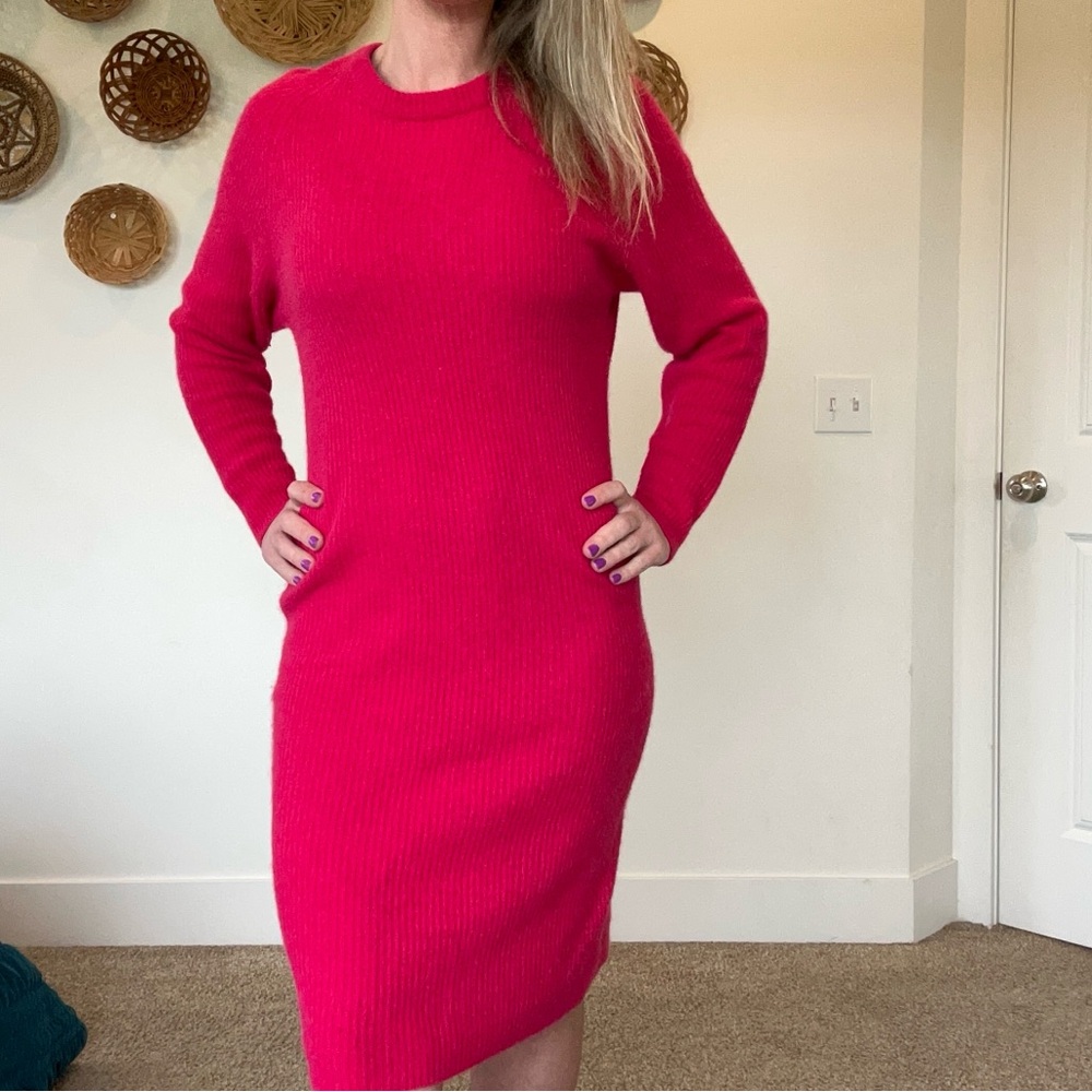 Vintage •S• Deep Hot Pink Lambswool/Angora Sweater Dress